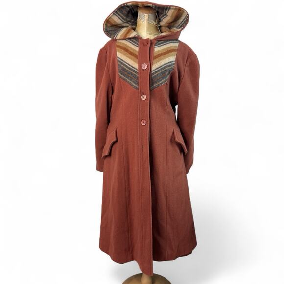 VTG Lane Bryant 70s Boho Southwestern Wool Blend Coat 1X Rust Folk Artsy Retro - Picture 1 of 13